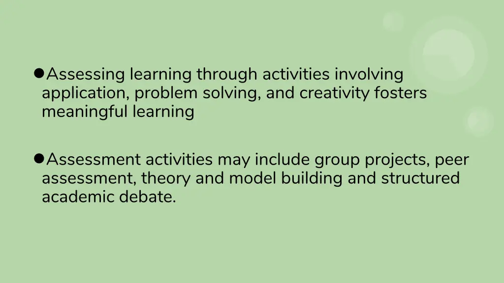 assessing learning through activities involving