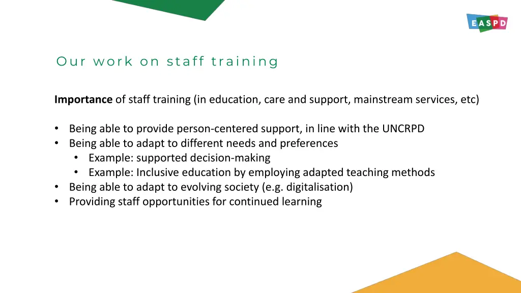 our work on staff training
