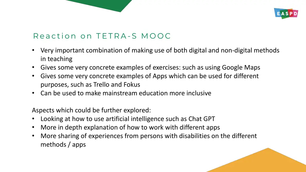 reaction on tetra s mooc