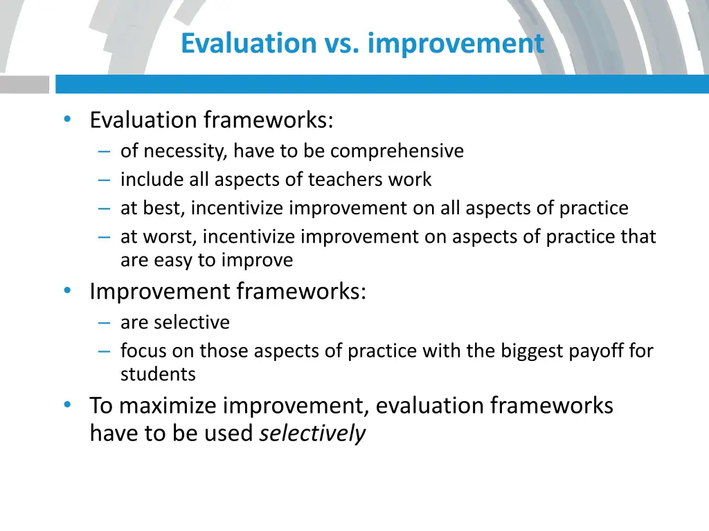 evaluation vs improvement