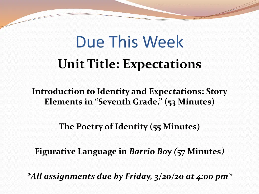 due this week unit title expectations