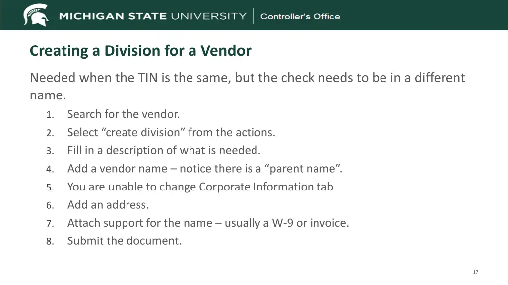 creating a division for a vendor