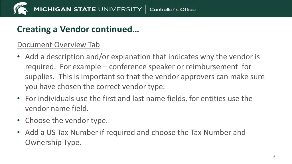 creating a vendor continued