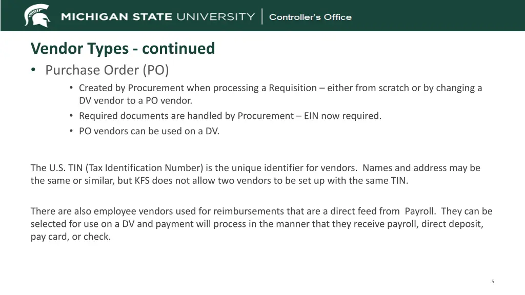 vendor types continued purchase order po created