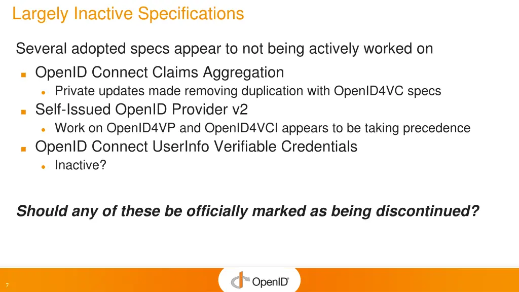 largely inactive specifications