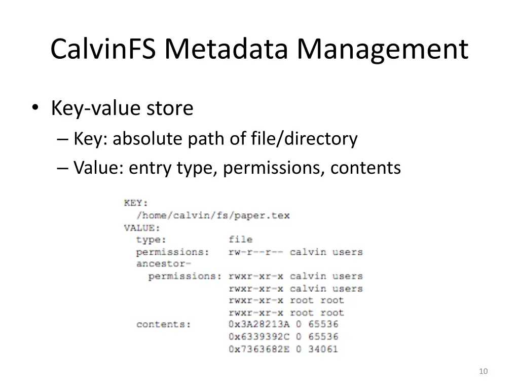 calvinfs metadata management