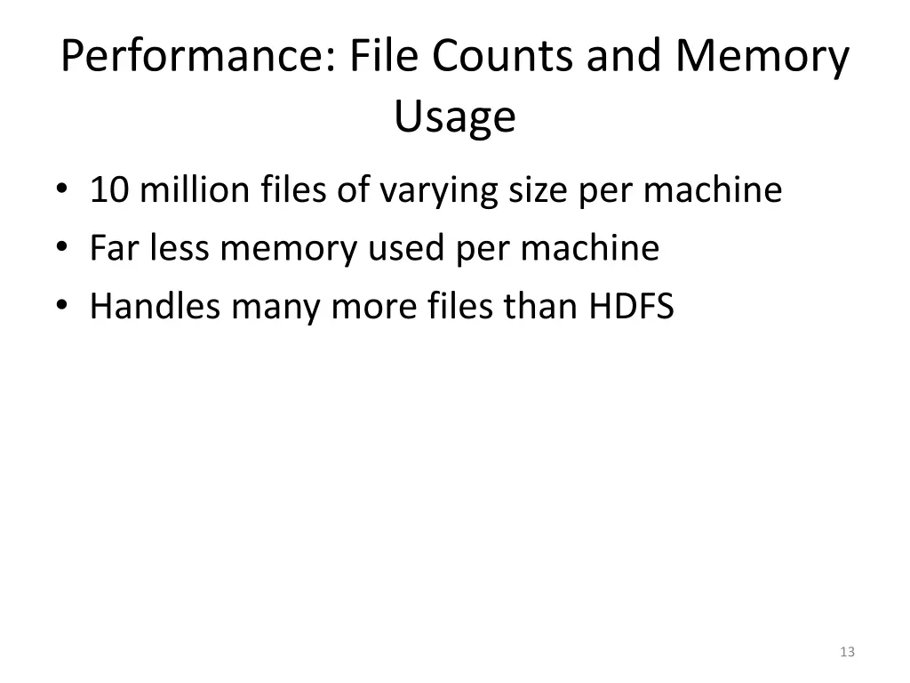 performance file counts and memory usage