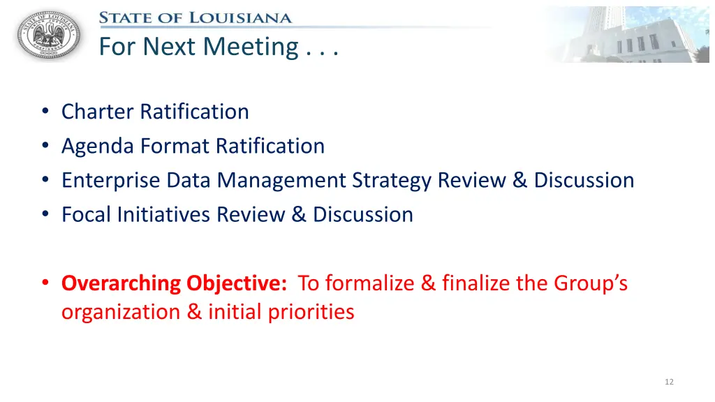for next meeting