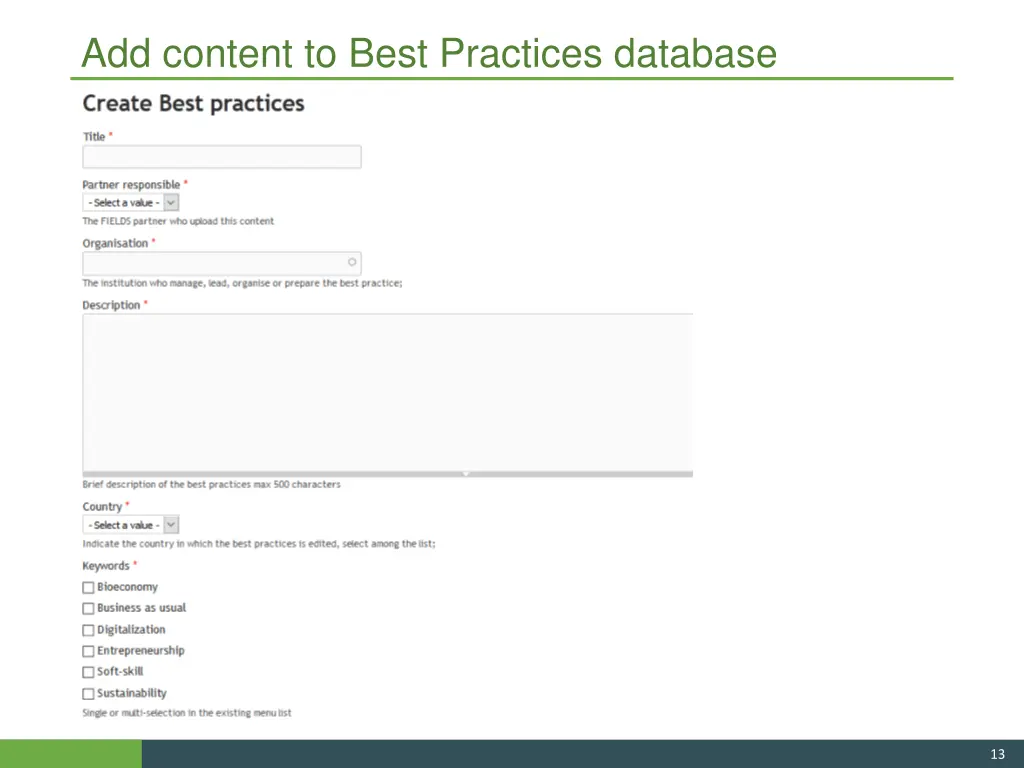 add content to best practices database