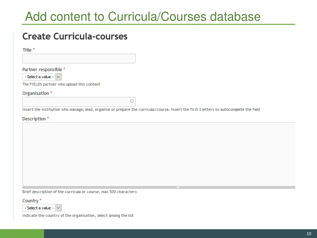 add content to curricula courses database
