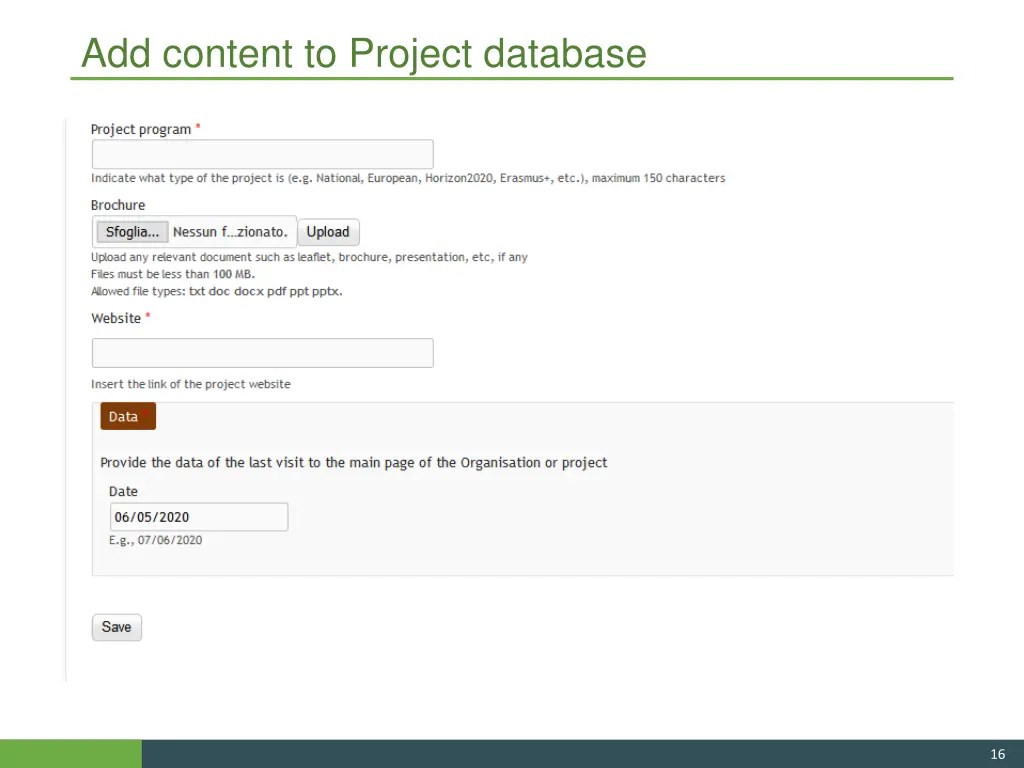 add content to project database 1