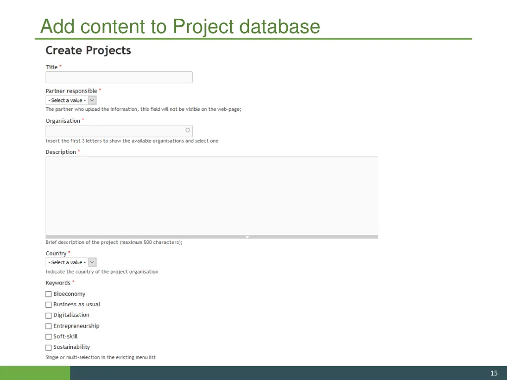 add content to project database