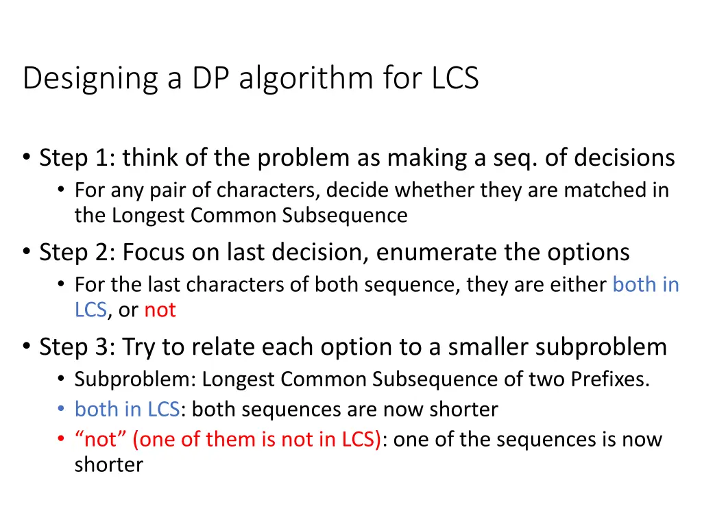 designing a dp algorithm for lcs
