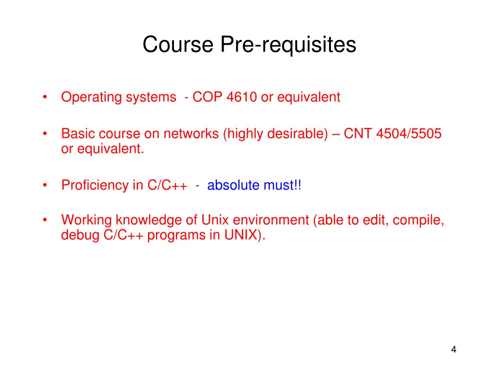 course pre requisites