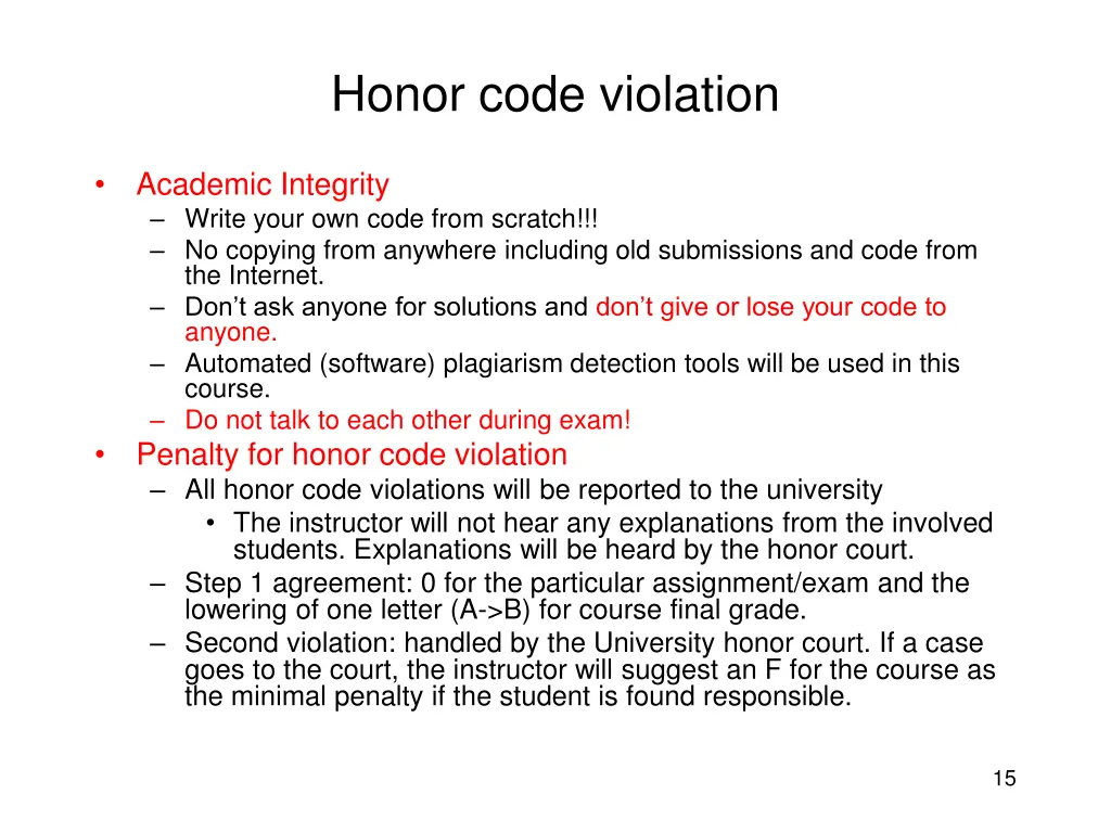 honor code violation