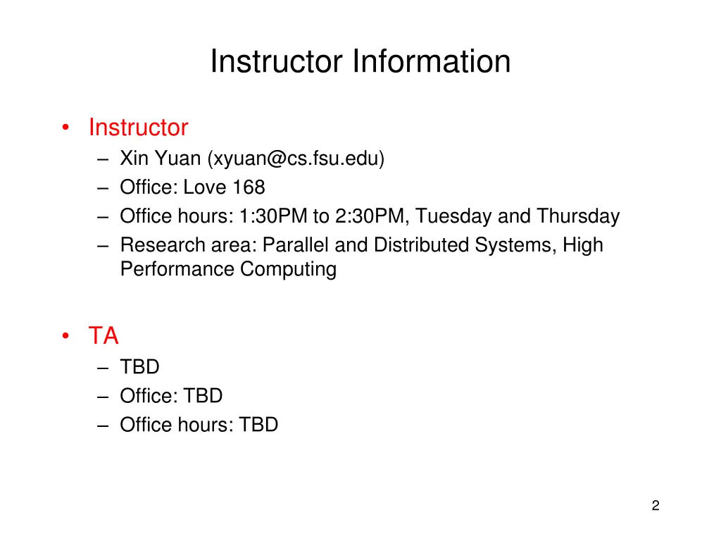 instructor information