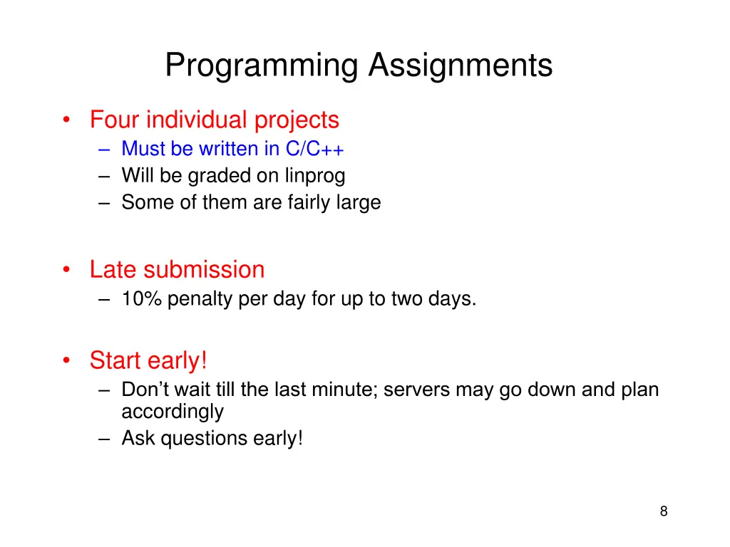 programming assignments