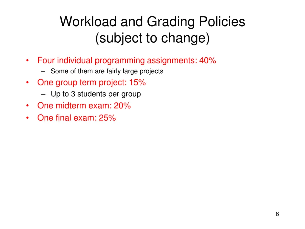 workload and grading policies subject to change