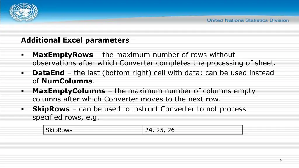additional excel parameters