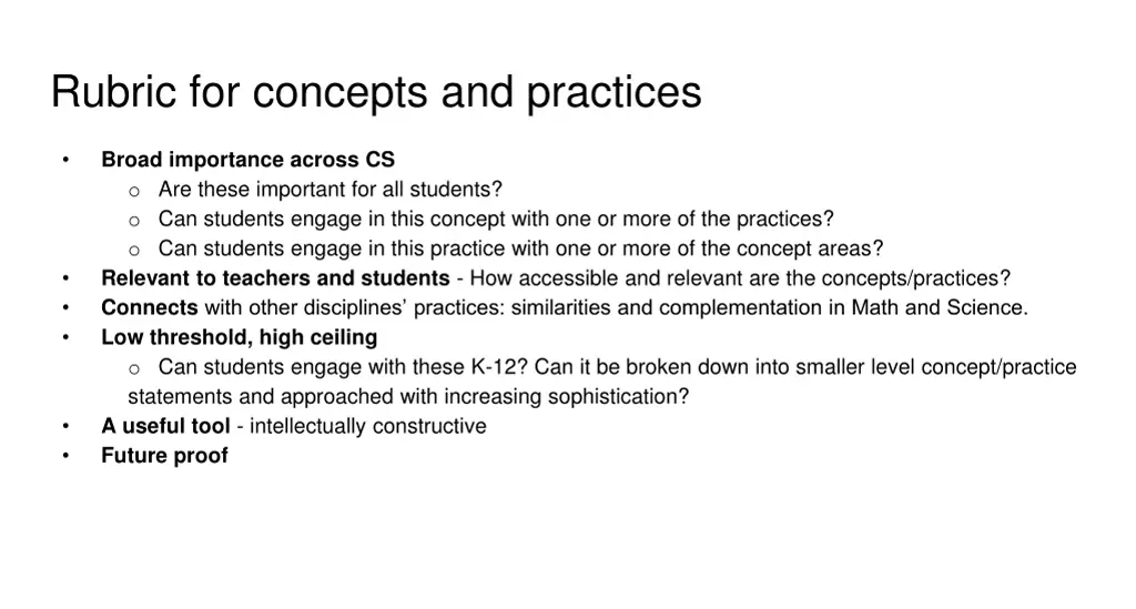rubric for concepts and practices