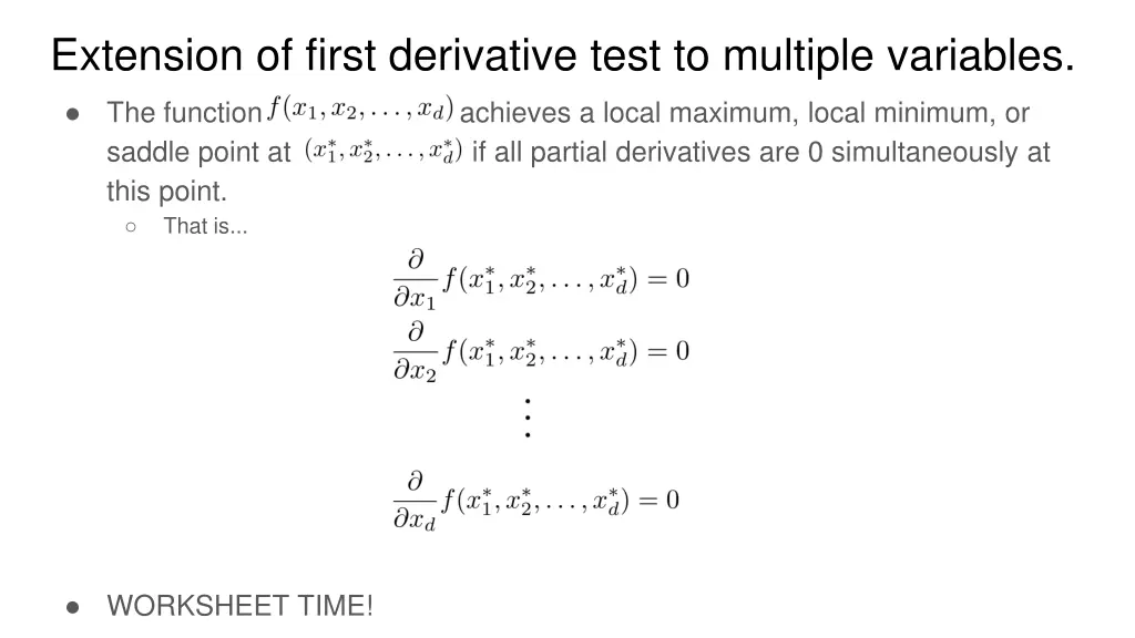 extension of first derivative test to multiple