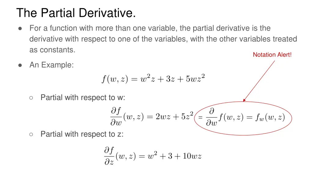 the partial derivative for a function with more