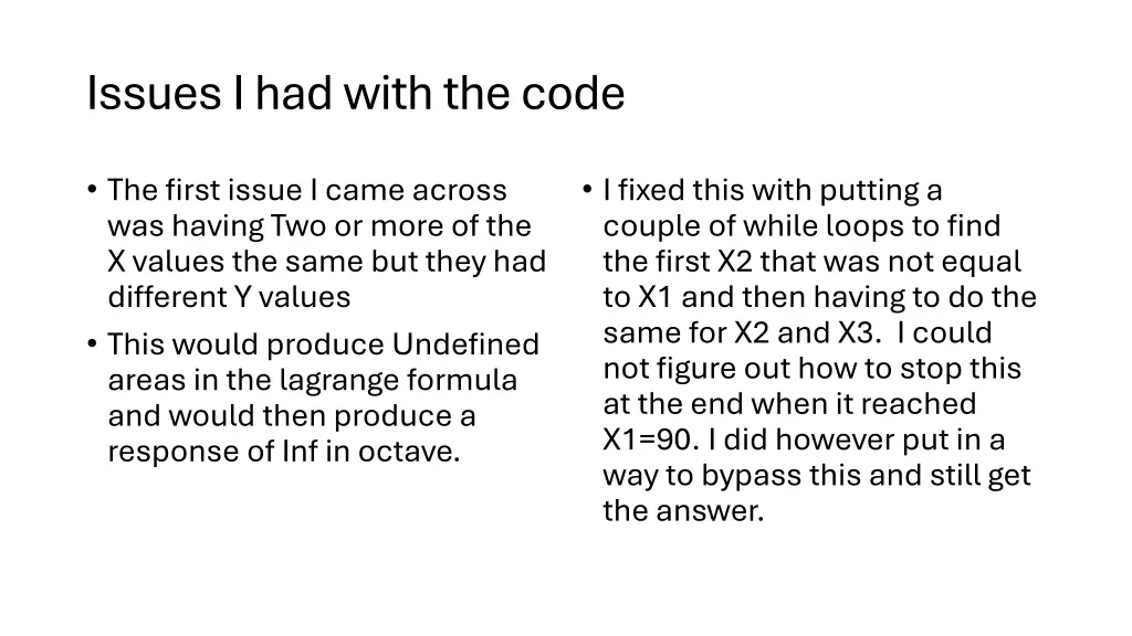 issues i had with the code