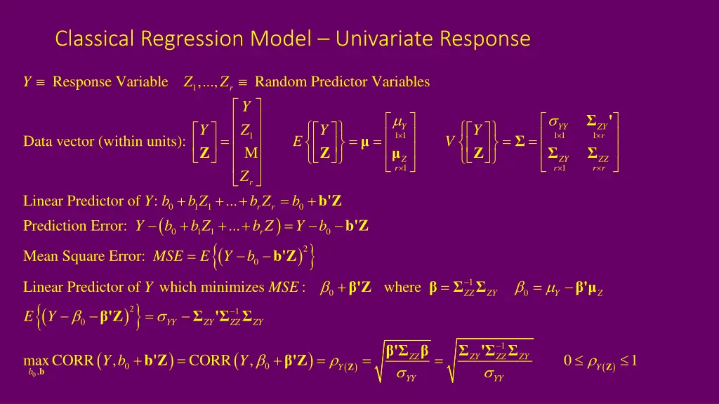 classical regression model univariate response