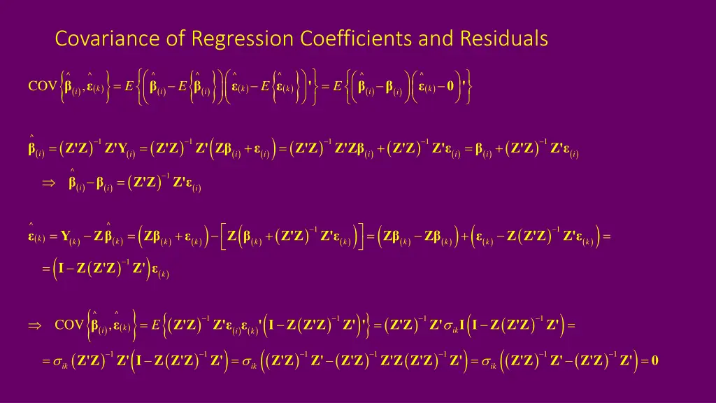 covariance of regression coefficients