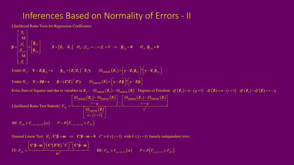 inferences based on normality of errors ii