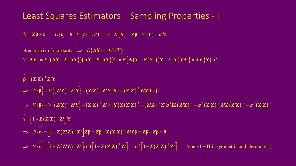 least squares estimators sampling properties i
