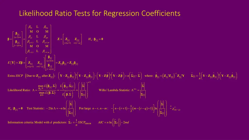 likelihood ratio tests for regression coefficients
