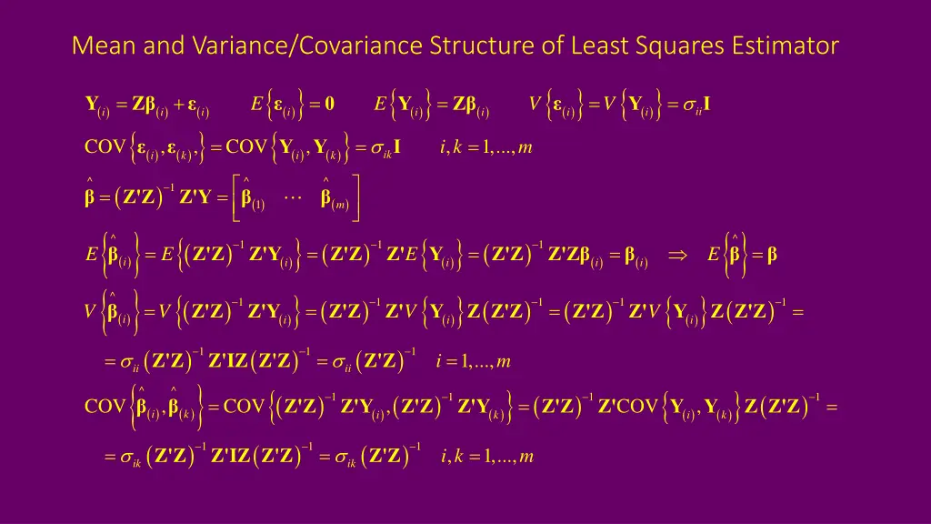 mean and variance covariance structure of least