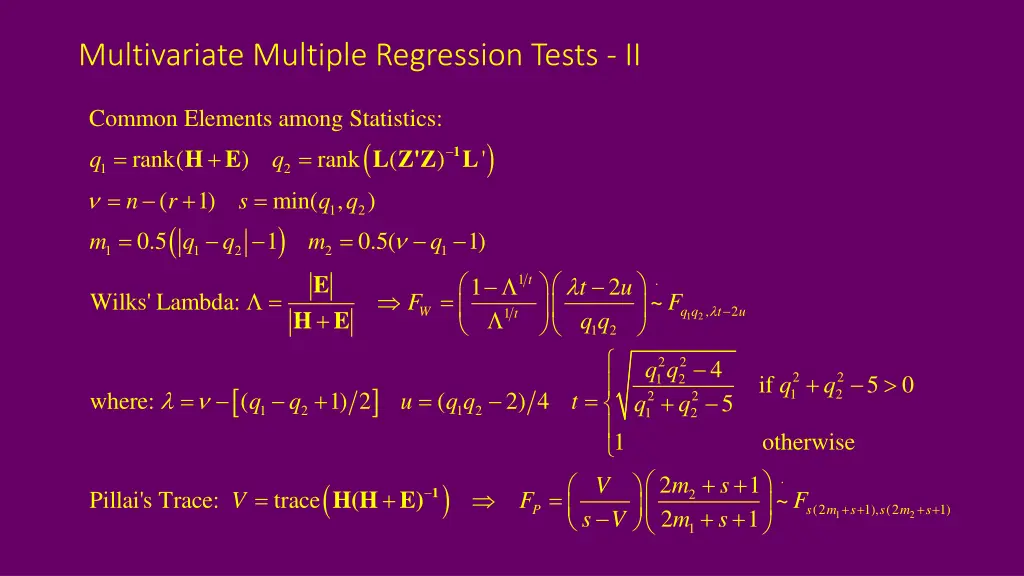 multivariate multiple regression tests ii