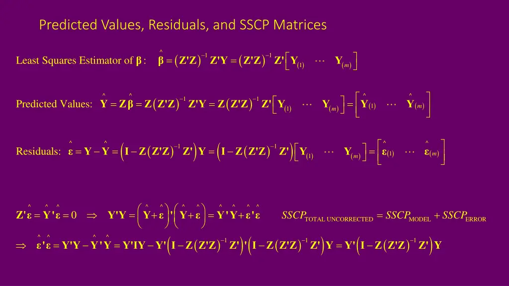 predicted values residuals and sscp matrices