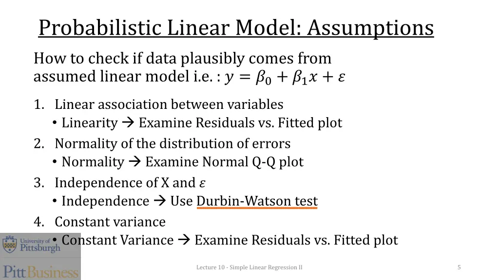 probabilistic linear model assumptions