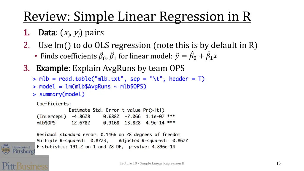 review simple linear regression in r