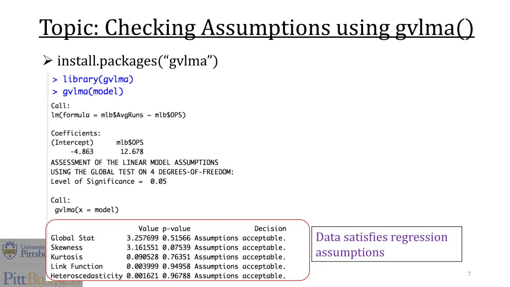 topic checking assumptions using gvlma