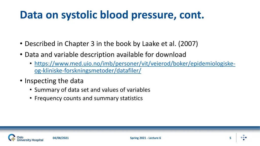 data on systolic blood pressure cont
