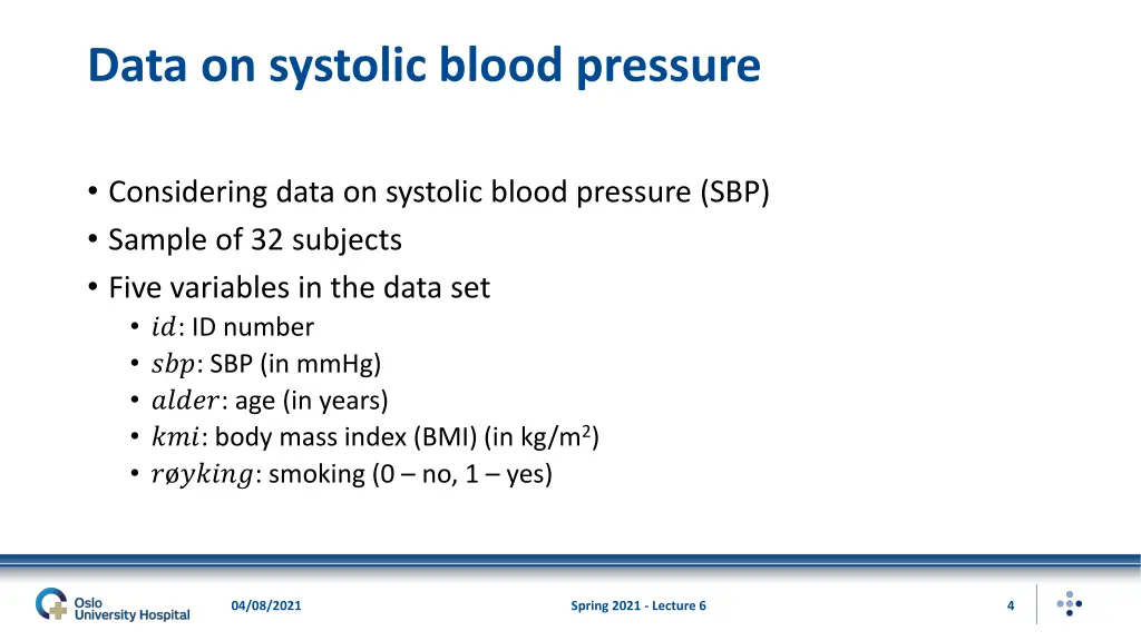 data on systolic blood pressure