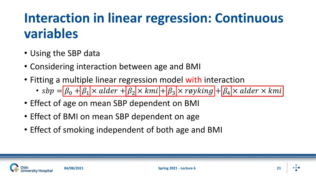interaction in linear regression continuous