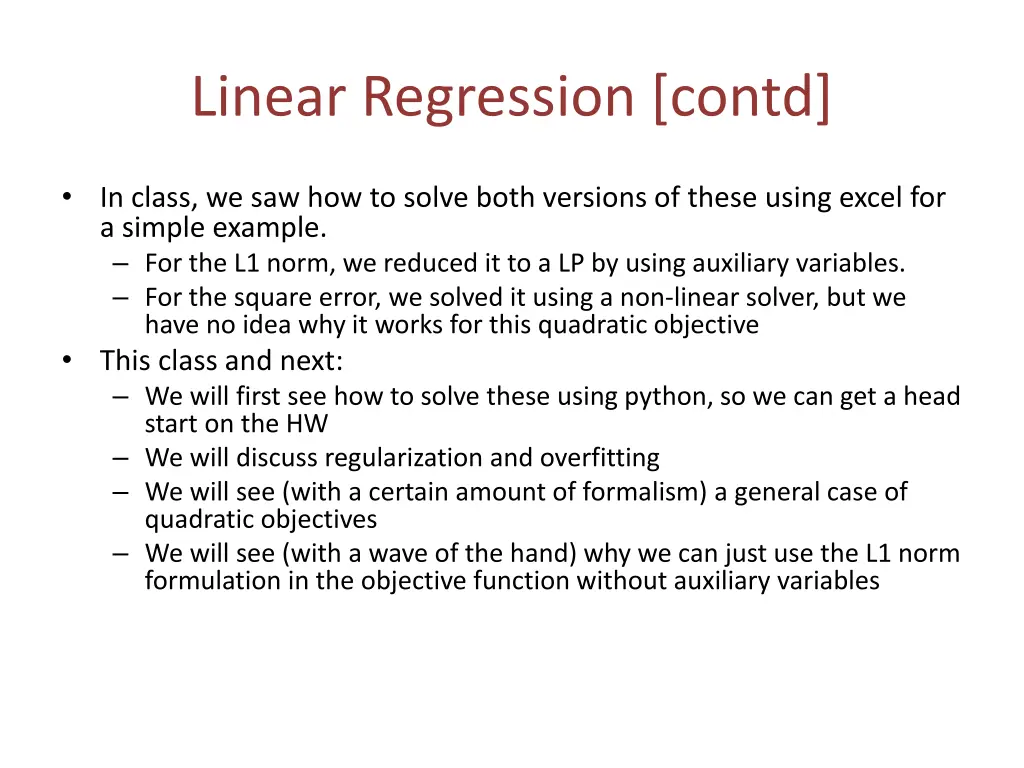 linear regression contd