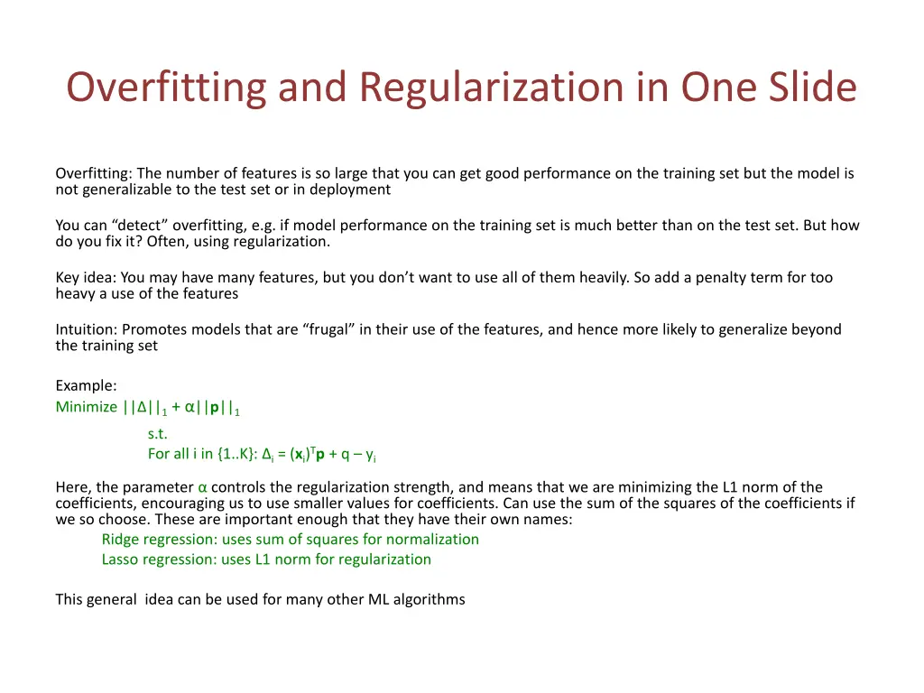 overfitting and regularization in one slide