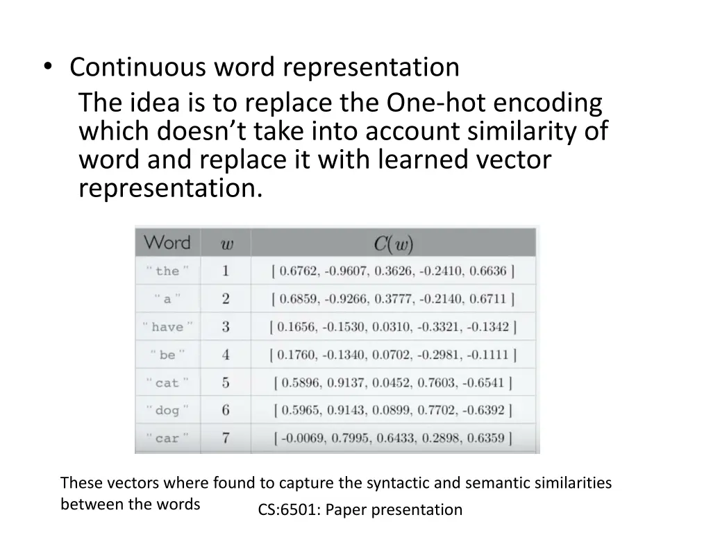 continuous word representation the idea