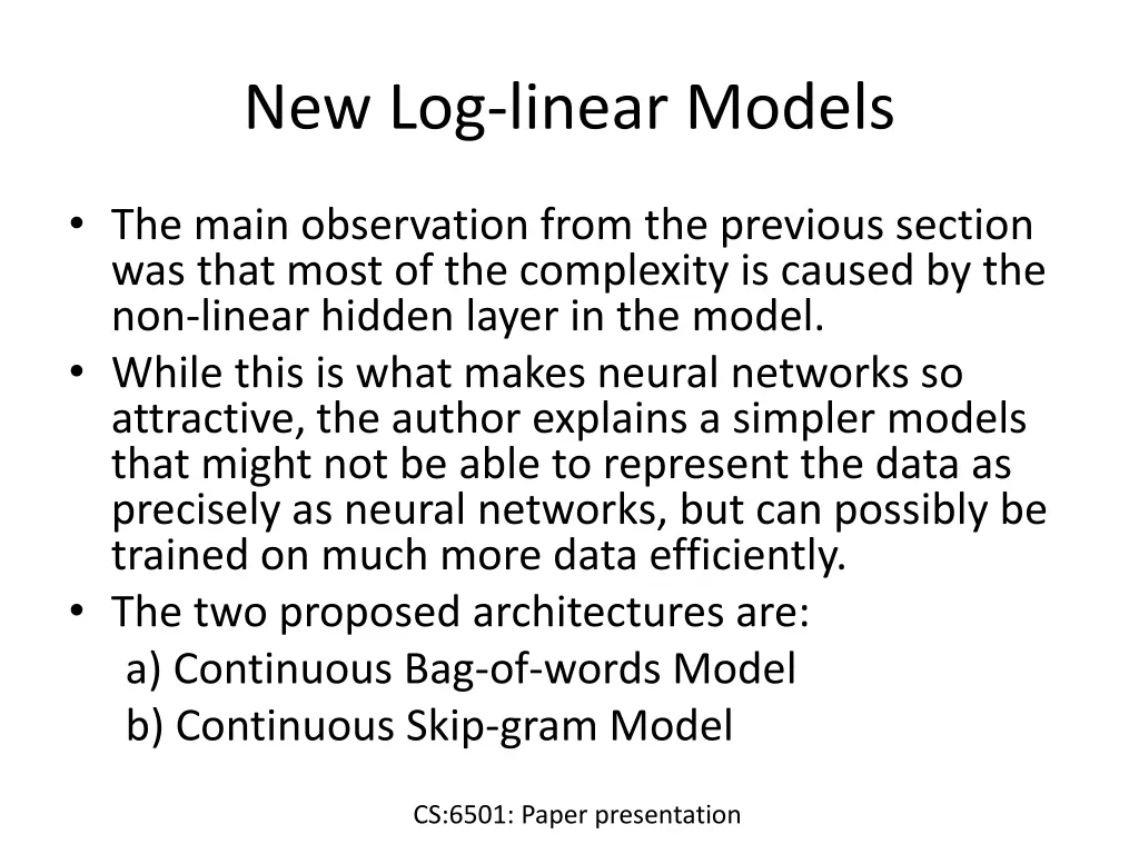 new log linear models