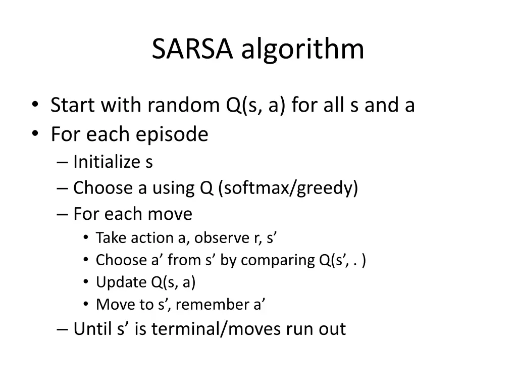sarsa algorithm