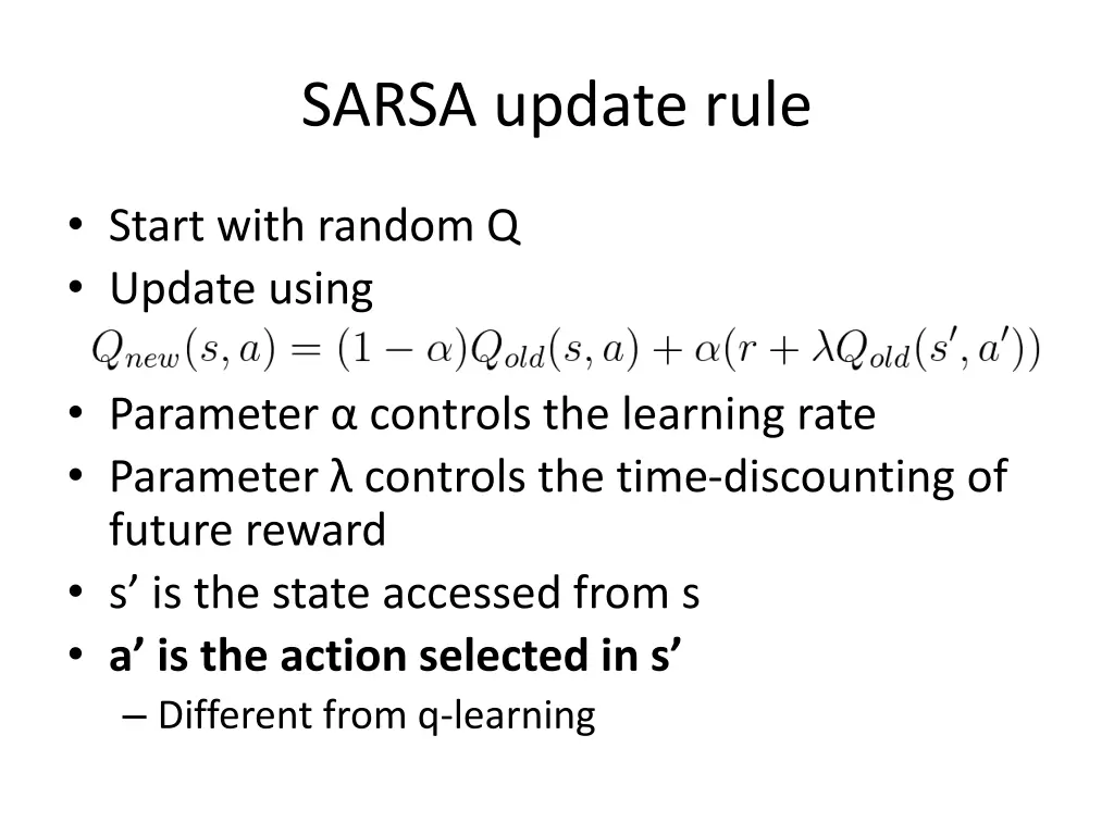 sarsa update rule