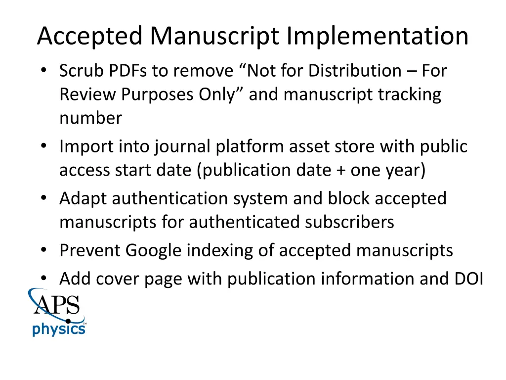 accepted manuscript implementation scrub pdfs