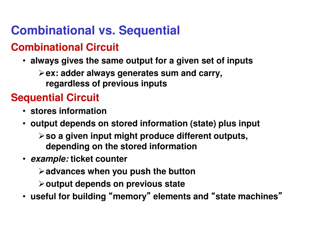 combinational vs sequential combinational circuit