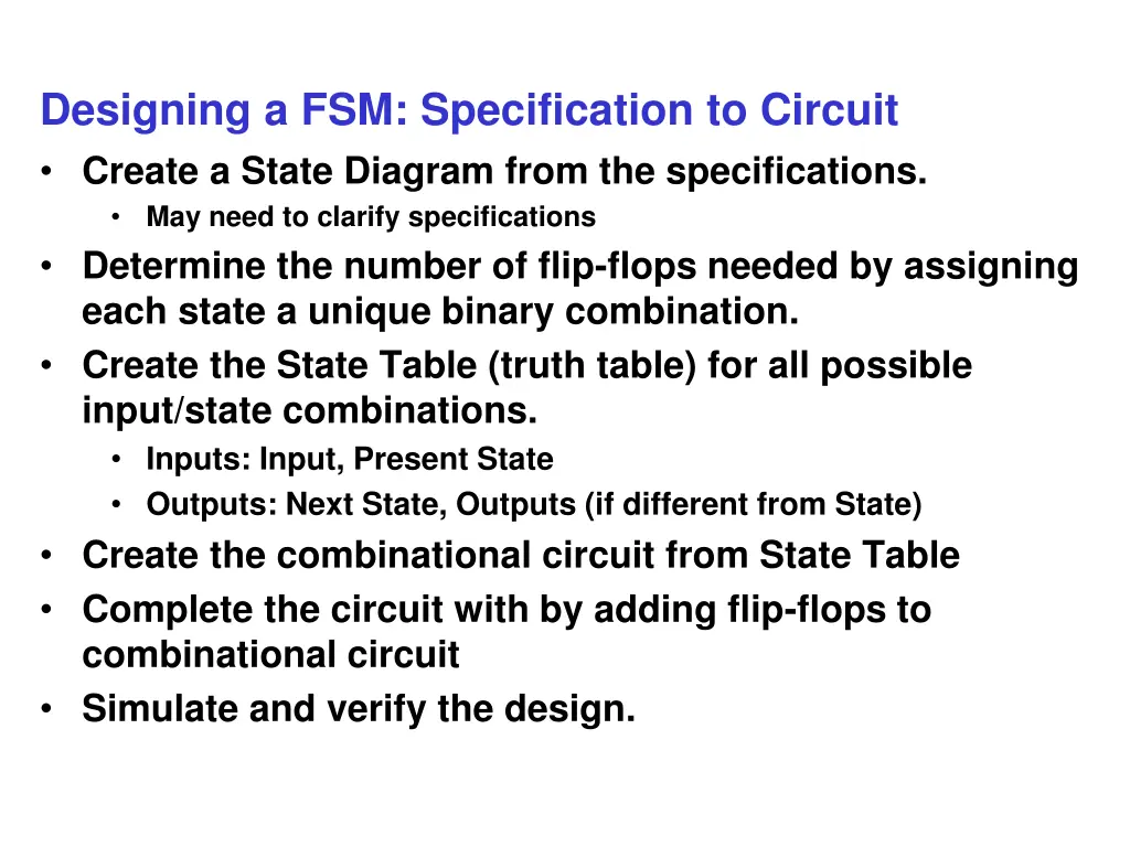designing a fsm specification to circuit create